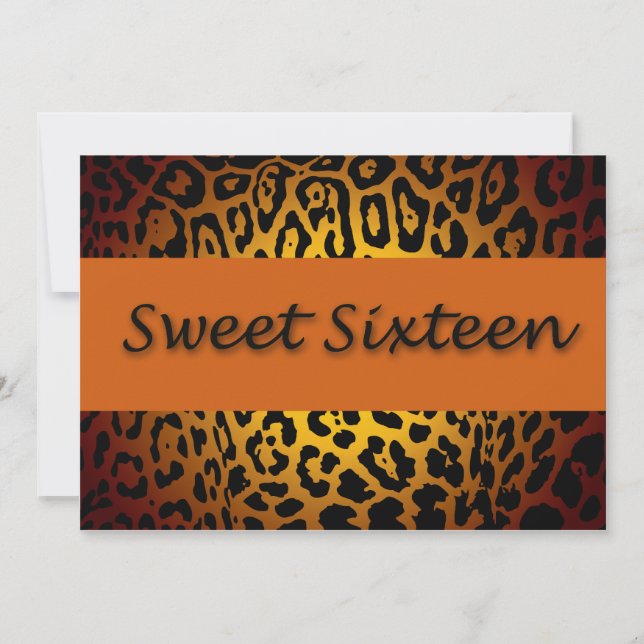 Leopard Print,Orange & Black Sweet Sixteen Invitation (Front)