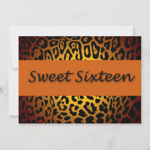 Leopard Print,Orange & Black Sweet Sixteen Invitation