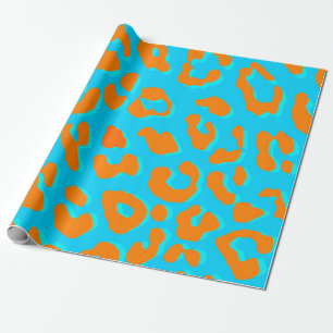 Leopard Print Orange Blue Wrapping Paper