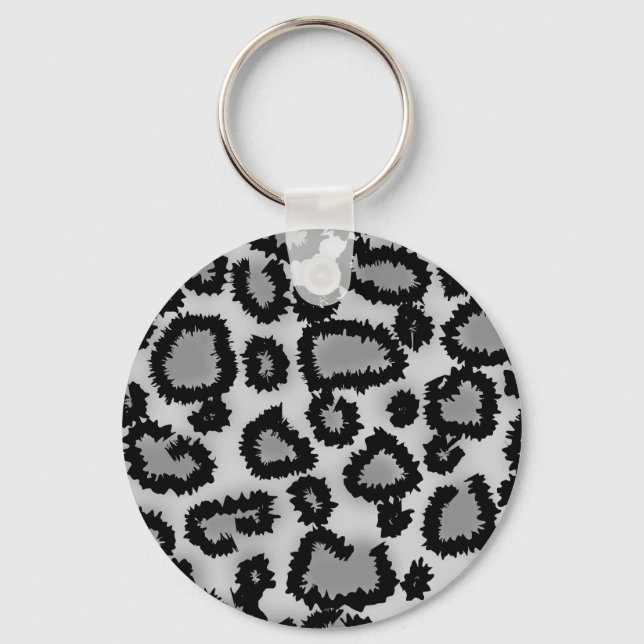 Leopard Print Pattern, Black and Grey. Key Ring (Front)