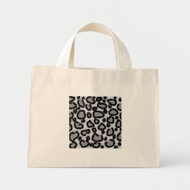 Leopard Print Pattern, Black and Grey. Mini Tote Bag (Front)