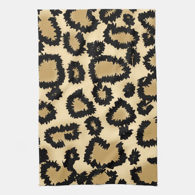 Leopard Print Pattern, Brown and Black. Tea Towel (Vertical)