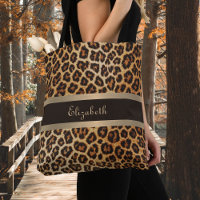 Leopard Print Pattern Brown and Gold Stripe Name