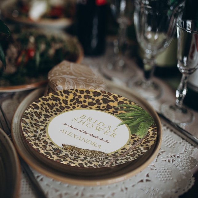 Leopard Print Pattern Elegant Palm Bridal Shower Paper Plate (Creator Uploaded)