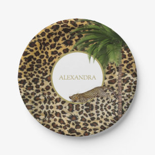Leopard Print Pattern Elegant Palm Personal Paper Plate