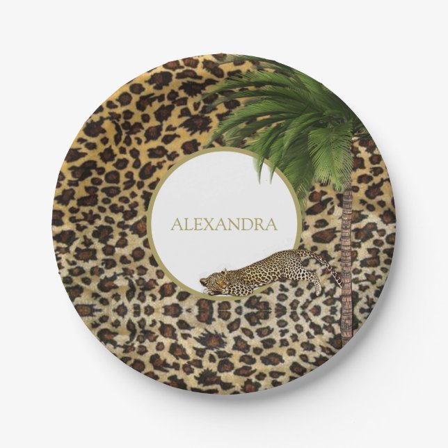 Leopard Print Pattern Elegant Palm Personal Paper Plate (Front)