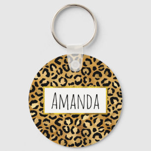 Leopard Print Pattern in Gold and Black Key Ring