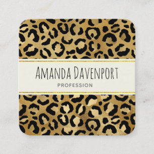 Leopard Print Pattern in Gold and Black Square Bus Business Card