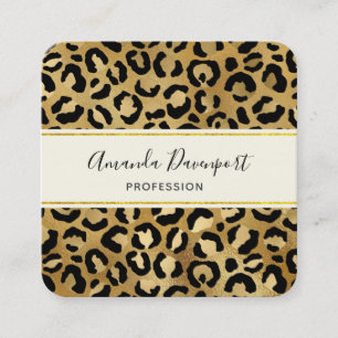 Leopard Print Pattern in Gold and Black Square Business Card