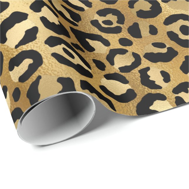 Leopard Print Pattern in Gold and Black Wrapping Paper (Roll Corner)