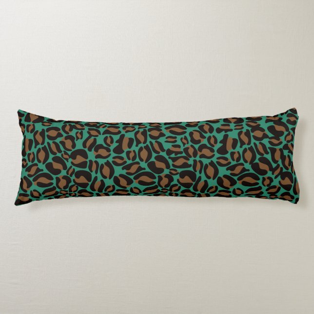 Leopard Print Pattern Jungle Green brown Body Cushion (Front)
