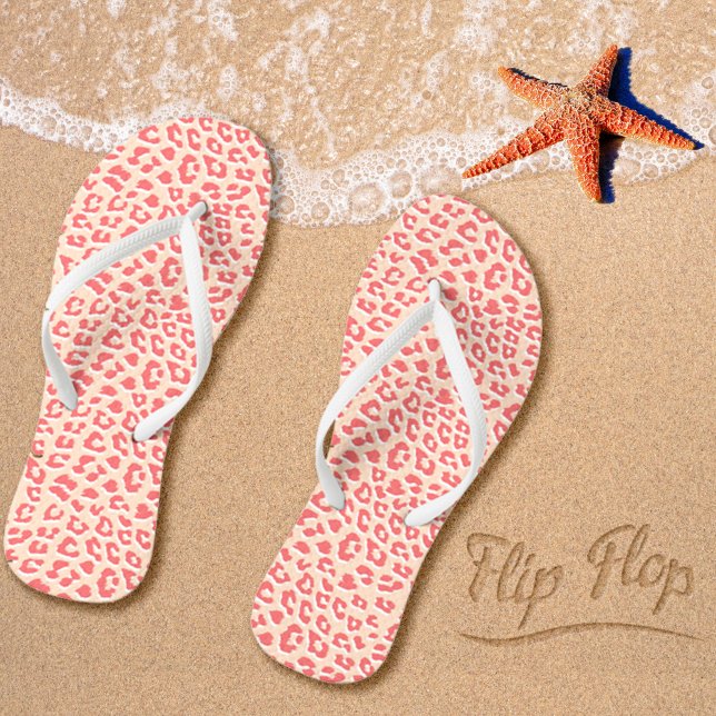 Leopard Print Pattern Living Coral White Thongs (Creator Uploaded)