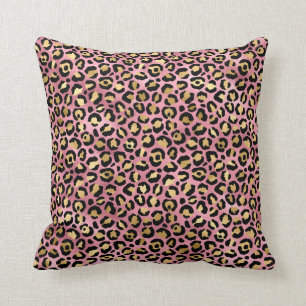 Leopard Print Pattern Pink and Gold Cushion