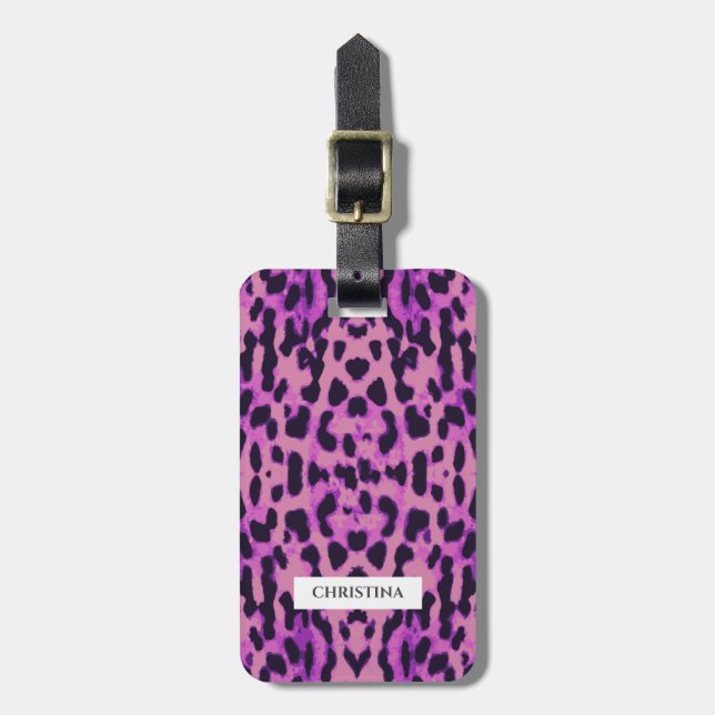 Leopard Print Pattern Purple Elegant Personalized Luggage Tag (Front Vertical)