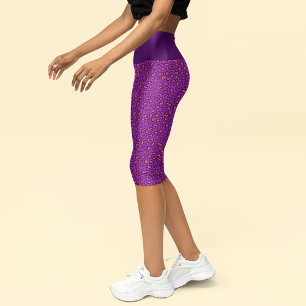 Leopard Print Pattern Purple Orange Womens Capri Leggings