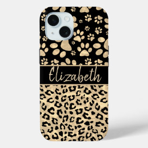 Leopard Print Paws Print Sepia Personalised iPhone 15 Case