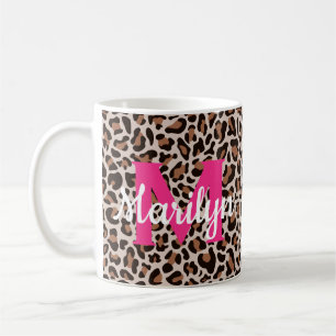 Leopard Print Personalise Name Hot Pink Coffee Mug