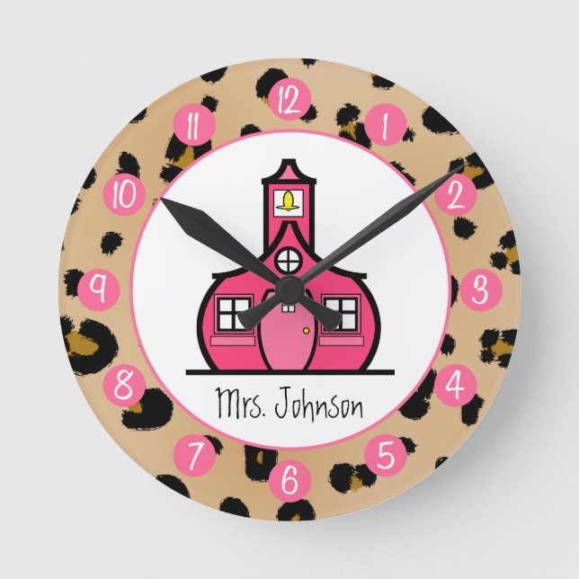 Leopard Print Personalised Clock For Teachers (Front)