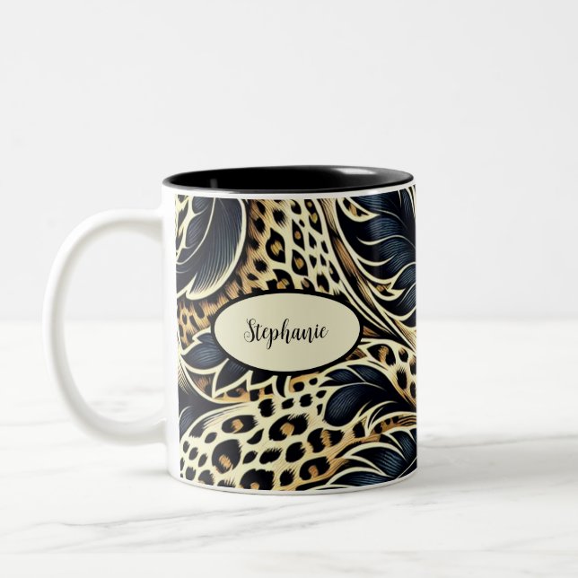 Leopard Print Personalised Coffee Mug (Left)