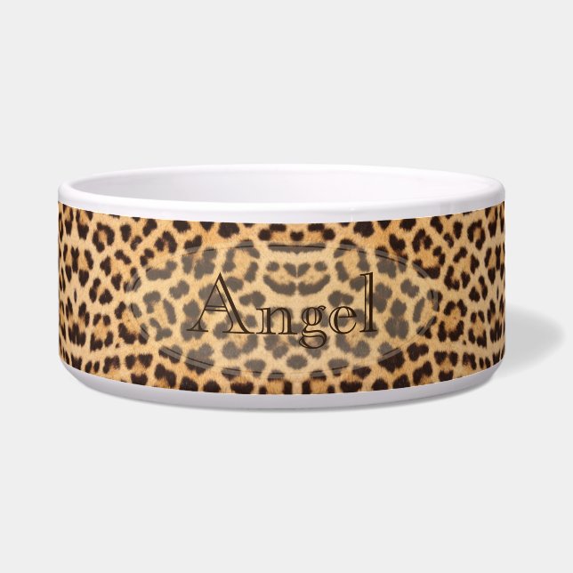 Leopard Print Personalised Pet Food Bowl - HAMbWG (Front)