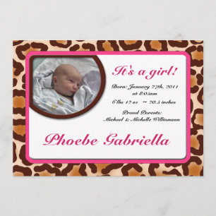 Leopard Print Pink Birth Announcements