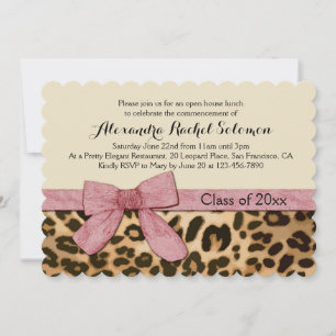 Leopard Print Pink Bow Graduation/Party Invitation