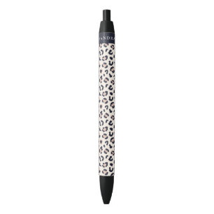 Leopard print pink custom name  black ink pen