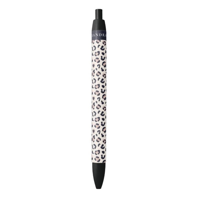 Leopard print pink custom name  black ink pen (Front Vertical)