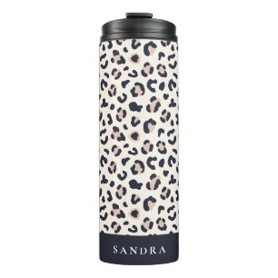 Leopard print pink custom name thermal tumbler