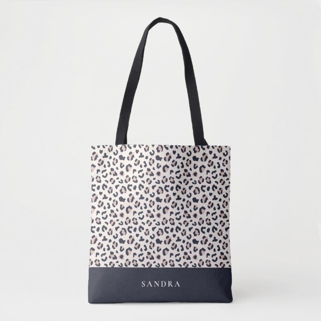 Leopard print pink custom name  tote bag (Front)