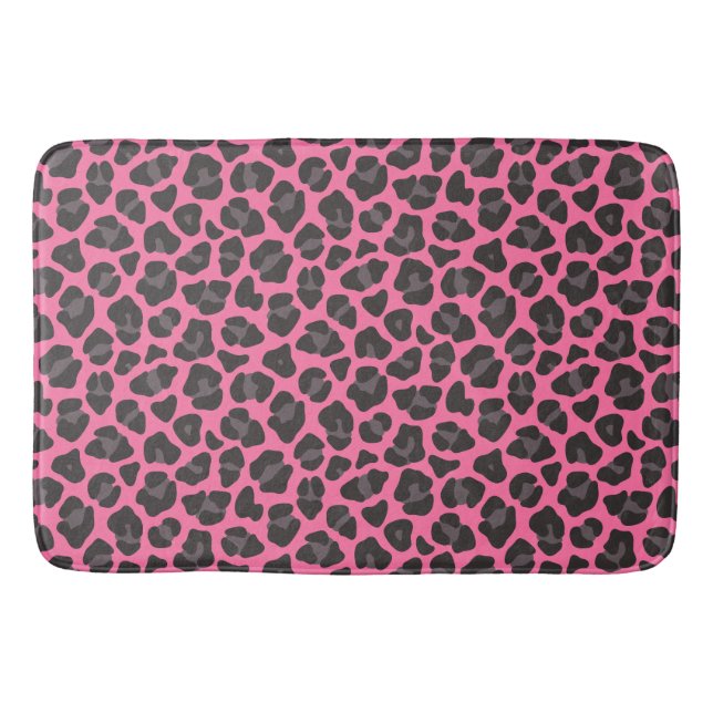 Leopard Print Pink Grey Bath Mat (Front)