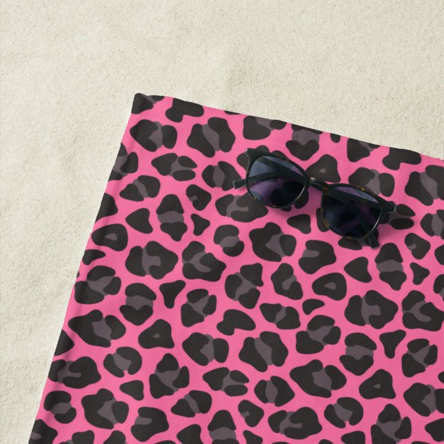 Leopard Print Pink Grey Beach Towel (In Situ)