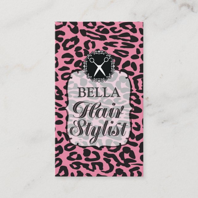 Leopard Print Pink Hair Stylist Appointment Cards (Front)