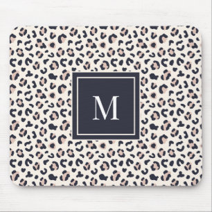 Leopard print pink monogram  mouse pad