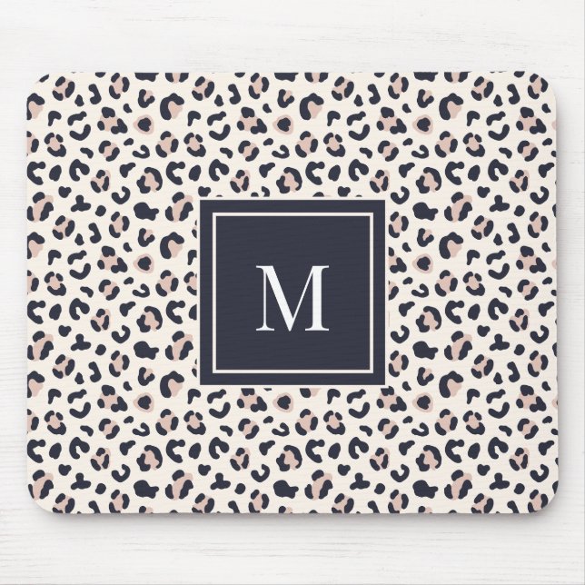 Leopard print pink monogram  mouse pad (Front)
