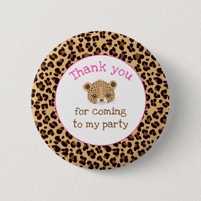 Leopard Print Pink Quatrefoil 'Thank you' 6 Cm Round Badge (Front)