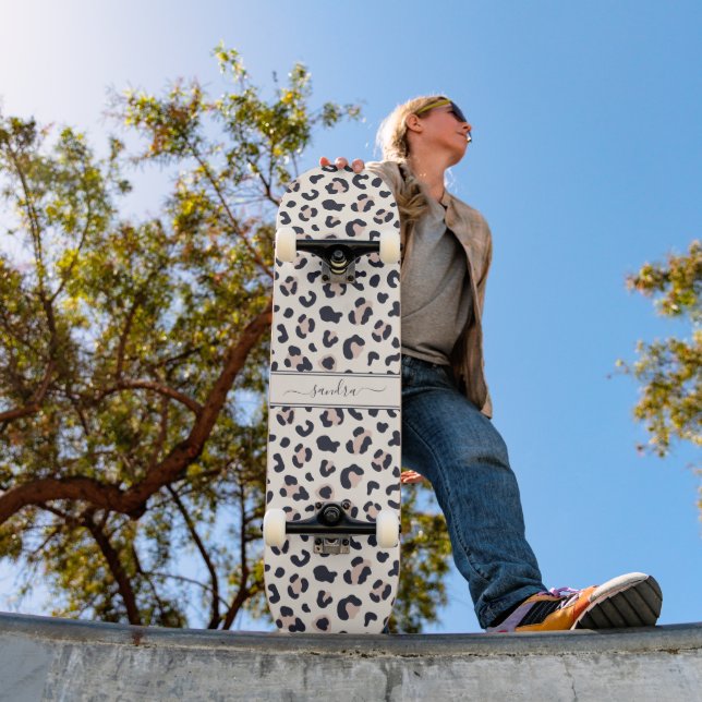 Leopard print pink  skateboard (Outdoor 1)