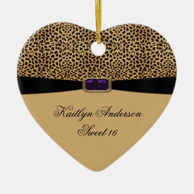 Leopard Print Purple Amethyst Jewel Sweet 16 Keeps Ceramic Tree Decoration (Front)