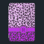 Leopard print purple black monogram ipad cover<br><div class="desc">A unique leopard print style monogram case in bright purple and contrasting black hues. A perfect gift for a teen girl or a fashionable female. Personalise this item with the initial of your choice. This example reads: R. This original case is designed by Sarah Trett.</div>