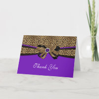 Leopard Print Purple Gem Rhinestone Thank You Card