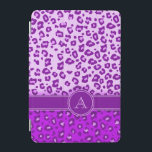 Leopard print purple monogram ipad cover<br><div class="desc">A unique leopard print style monogram case in bright purple and contrasting light lilac hues. A perfect gift for a teen girl or a fashionable female. Personalise this item with the initial of your choice. This example reads: A. This original case is designed by Sarah Trett.</div>