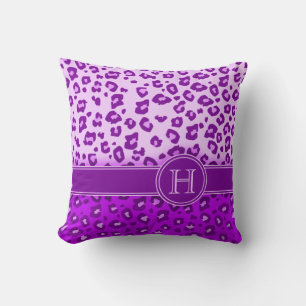 Leopard print purple monogram throw pillow