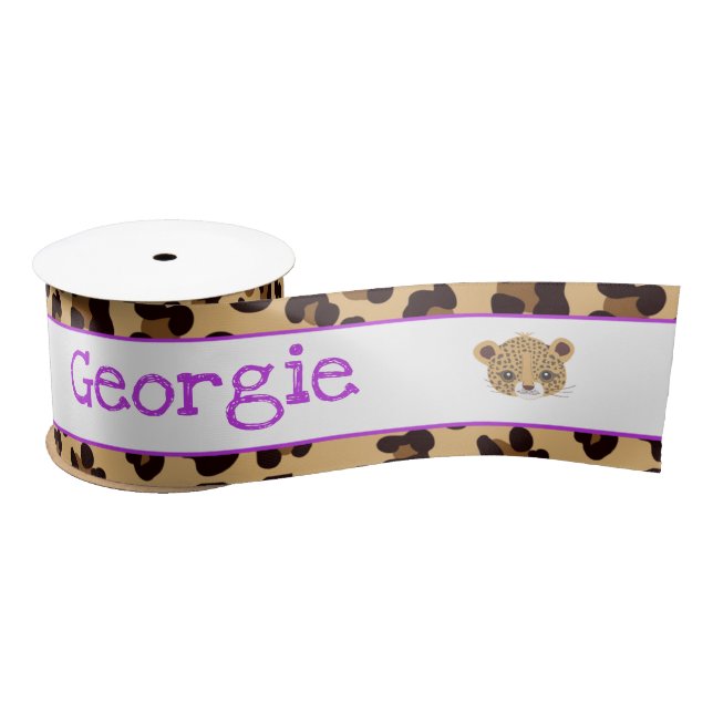 Leopard Print Purple Quatrefoil Gift Satin Ribbon (Spool)
