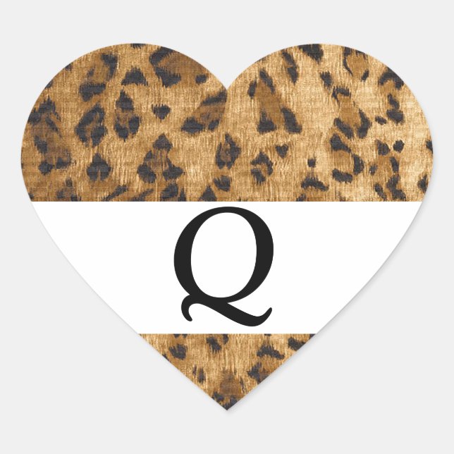 Leopard Print Q monogram initials merchandise Heart Sticker (Front)