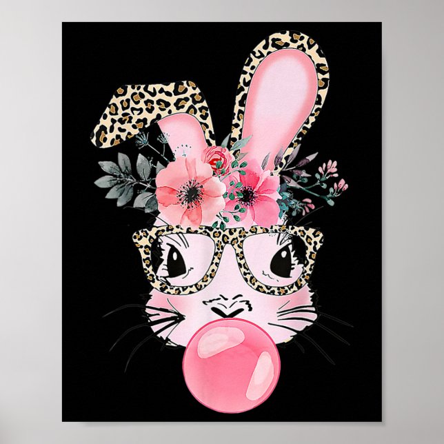 Leopard Print Rabbit Bunny Blowing Bubble Gum East (Front)