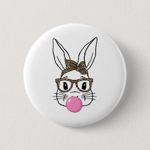 Leopard Print Rabbit Bunny Blowing Bubble Gum East 6 Cm Round Badge