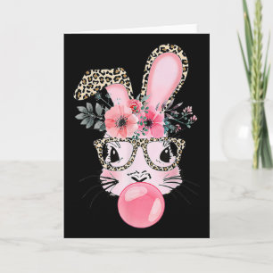 Leopard Print Rabbit Bunny Blowing Bubble Gum East Card