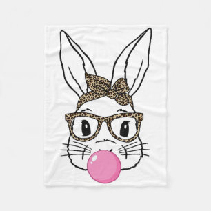 Leopard Print Rabbit Bunny Blowing Bubble Gum East Fleece Blanket