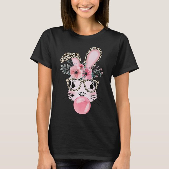 Leopard Print Rabbit Bunny Blowing Bubble Gum East T-Shirt (Front)