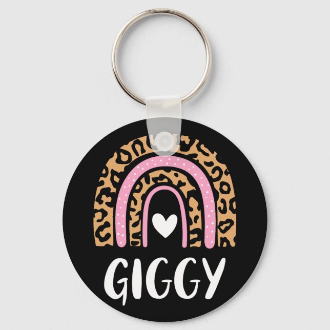 Leopard Print Rainbow Cute Mothers Day Funny Giggy Key Ring (Front)